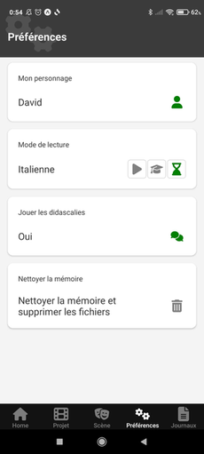 Page Préférences